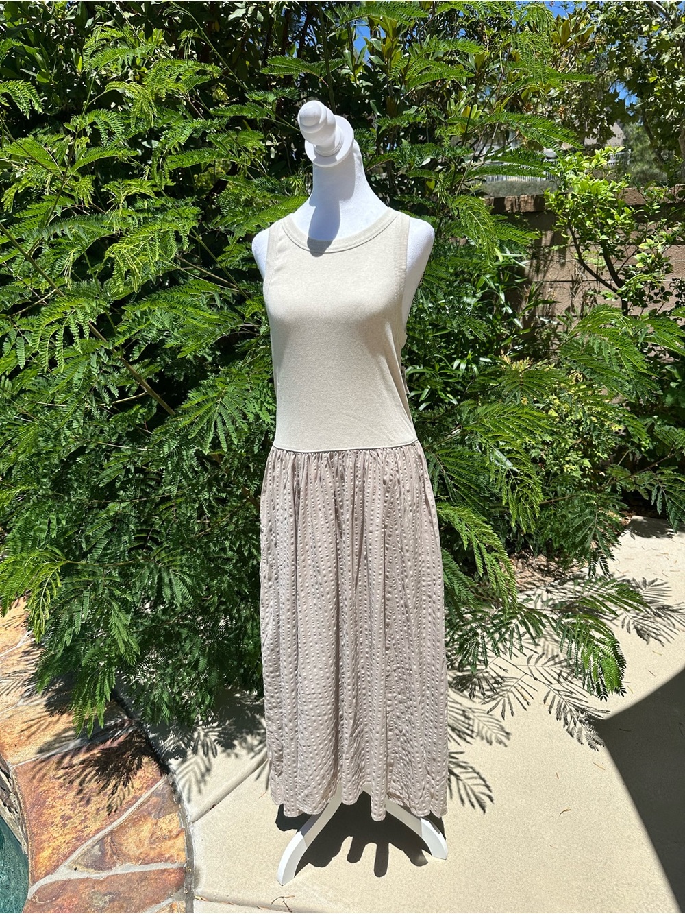 aerie Cream & Beige Sleeveless Maxi Dress